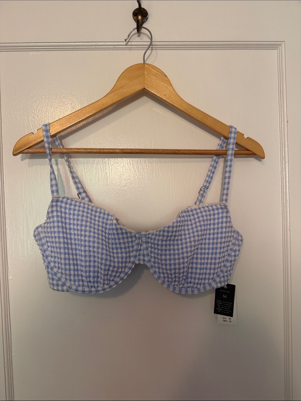 Abercrombie Light Blue Gingham Underwire Swim Top - Balconette Style